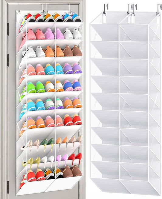 UVIAHOMI Over The Door Shoe Organizer - 10-Tier Clear Pocket Storage for Sneakers, Boots & Heels - White