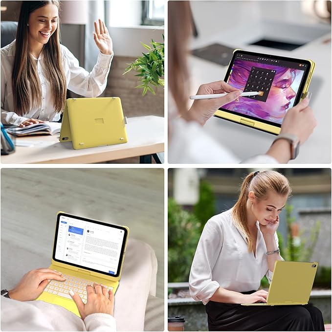 typecase Touch iPad 11th 10th Generation Case with Keyboard (11" 2025, A16 & 10.9" 2022) – 360° Rotatable, 11-Color Backlit, Multi-Touch Trackpad, Pencil Holder, Thin & Light – Yellow