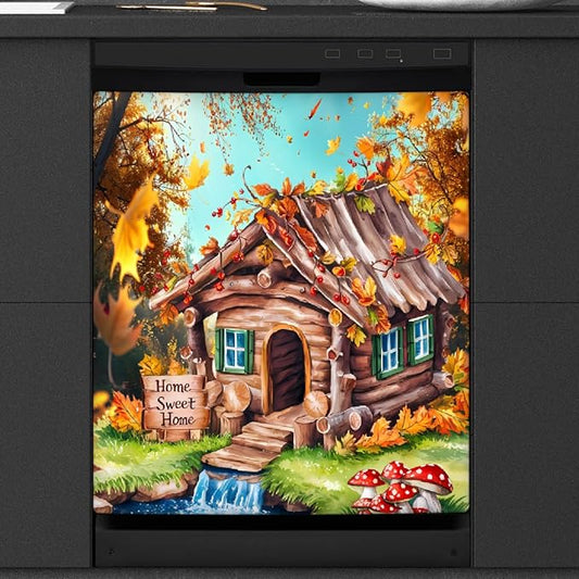 Autumn House Fall Dishwasher Magnet Cover for The Front Magnetic Dishwasher Door Covers Dish Washer Sticker Wrap Home Decorative Appliances Panel Decal Kitchen Decor 23" x 26" (Magnetic)