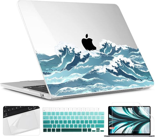 TWOLSKOO for MacBook Air 13 inch Case M5 2026 M4 2025 M3 M2 2024-2022 A3449 A3240 A3113 A2681, Plastic Hard Shell & Keyboard Cover & Screen Film for MacBook Air 13.6 inch Case, Ocean