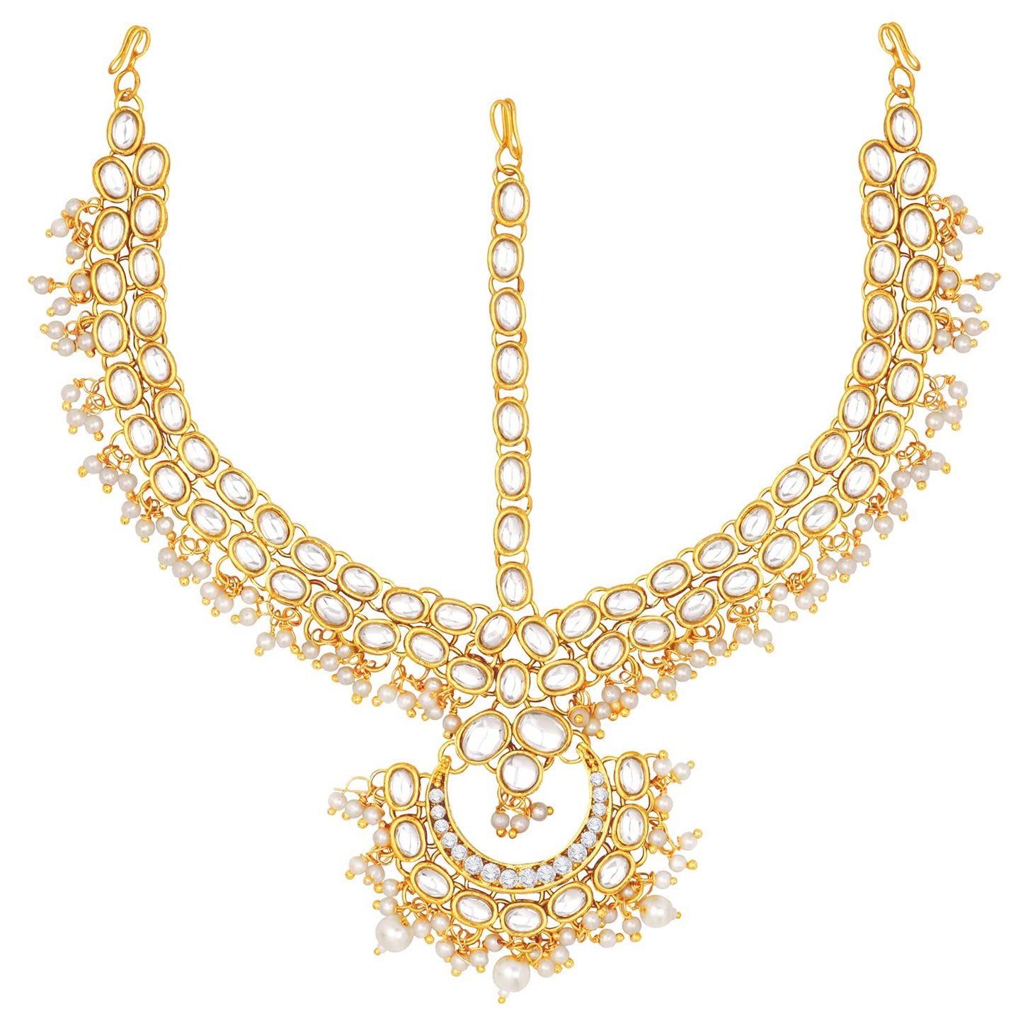 Aheli Traditional Red Kundan Pearl Maang Tikka Matha Patti for Women