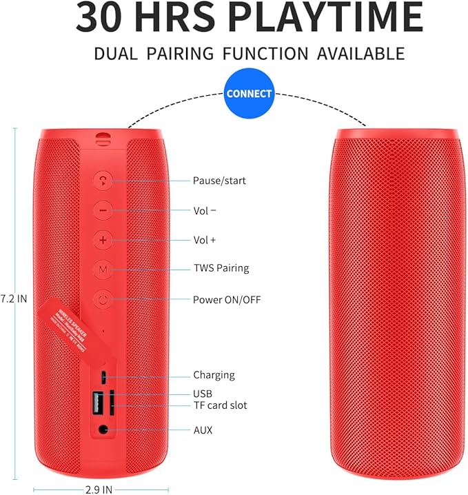 Musibaby Bluetooth Speaker, M88 Speakers,Dual Pairing, Bluetooth 5.3,Loud Stereo Sound,Booming Bass,30H Playtime for Home& Outdoor Party,Beach,Portable Speaker,Gifts(Red)