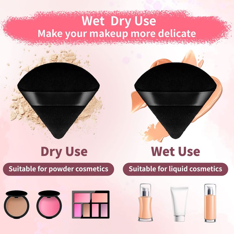 WEBBYBEAR 150 Pcs Powder Puff Face Soft Triangle Makeup Puff for Loose Powder Mineral Powder Body Powder Velour Cosmetic Foundation Wet Dry Sponge Makeup Tools (Black)