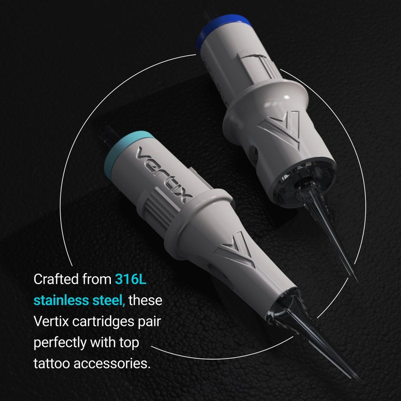 Vertix Nano Membrane Tattoo Cartridge Needles - Transparent & Detachable Tips for Precision Ink Flow - Medical-Grade 316L Stainless Steel - Tattoo Supplies and Equipment - 1 Round Shader (20 Count)
