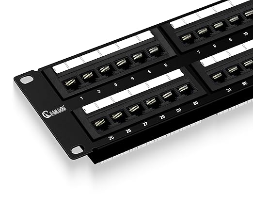 NewYork Cables 48 Port Cat6 Patch Panel, 10Gb Ethernet, 2U 19-Inch Rack or Wall Mount, UTP Network Patch Panel, Heavy-Duty Steel, Color-Coded T568A/B, 110/Krone Compatible, Black