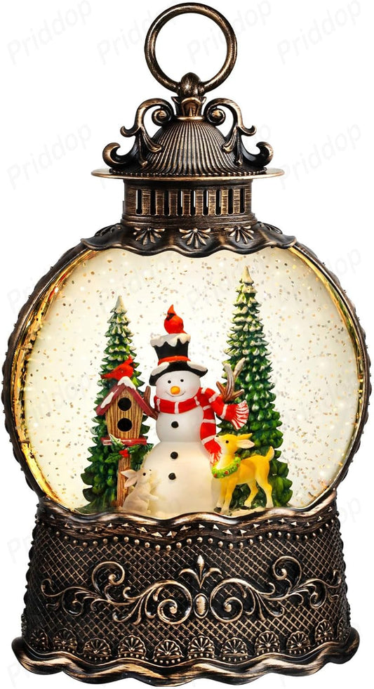 Priddop Snowman Snow Globe - Musical Christmas Decoration with Classic Relief Texture | 10.6 Inch