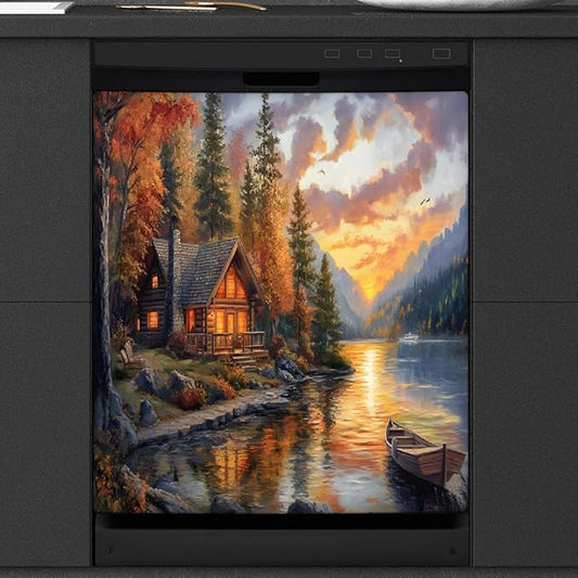 Lake Boat Tree House Dishwasher Magnet Cover for The Front Magnetic Dishwasher Door Covers Dish Washer Sticker Wrap Home Decorative Appliances Panel Decal Kitchen Decor 23" x 26" (Magnetic)