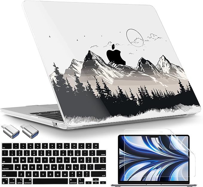 TWOLSKOO Compatible with MacBook Air 13 inch Case M5 2026 M4 2025 M3 M2 2024-2022 A3449 A3240 A3113 A2681, Plastic Hard Shell & Keyboard Cover for MacBook Air 13.6 inch Case, Mountain View