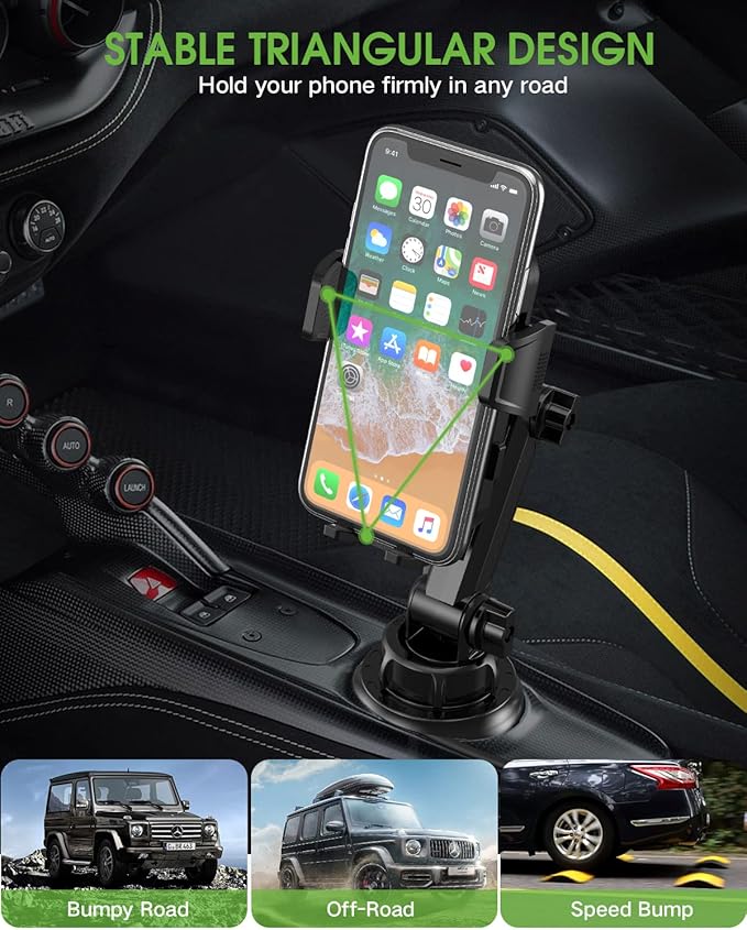 EOCAHO 2025 Upgraded Cup Phone Holder for Car, Universal No Shaking Cup Holder Phone Mount with Expandable Base for Car Truck, Adjustable Holders,Compatible with iPhone Samsung All Phones: 2 Pack