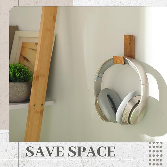 Weewooday 4 Pieces Headphone Hanger Headset Stand Holder Adhesive Wall Mount Headphone Hook for Desk Acrylic Gaming Earphones Hanger with Glues for Earphone Controller(Wood Grain Color)