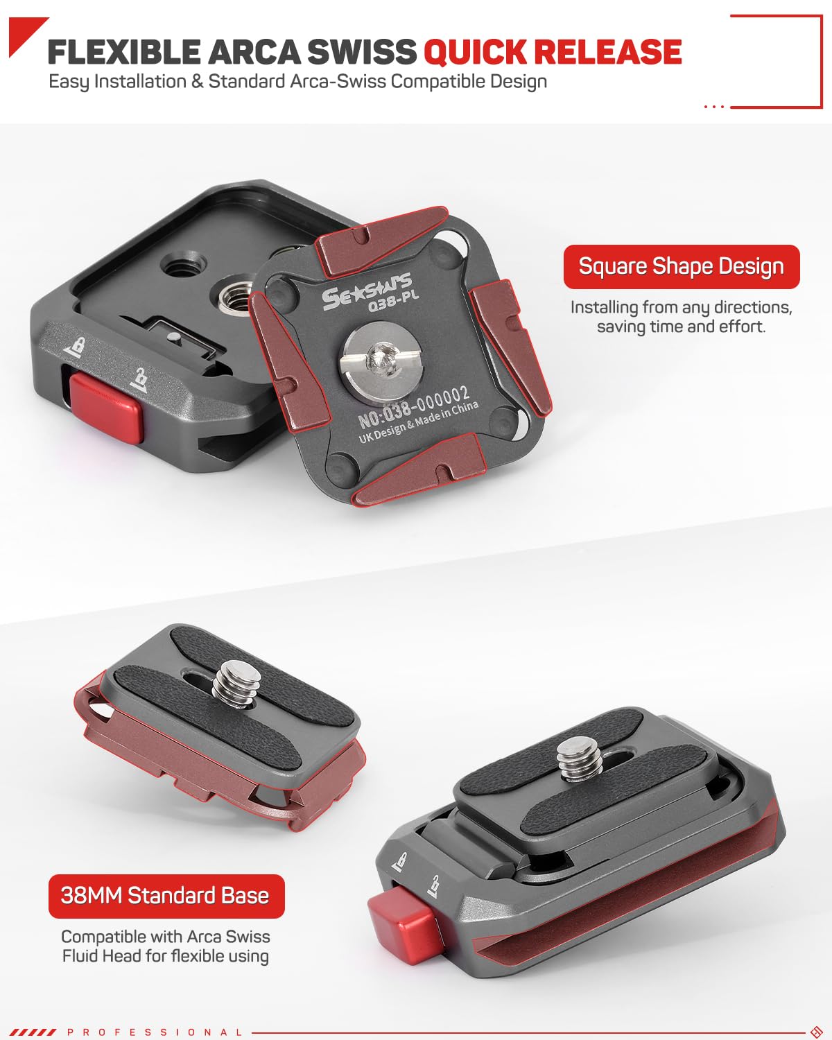 IFOOTAGE Q38-PL Quick Release Plate, Camera Quick Release Plate, Tripod Mount Quick Release Plate, QR Adapter with 1/4" Screw for Camera, Q38-PL