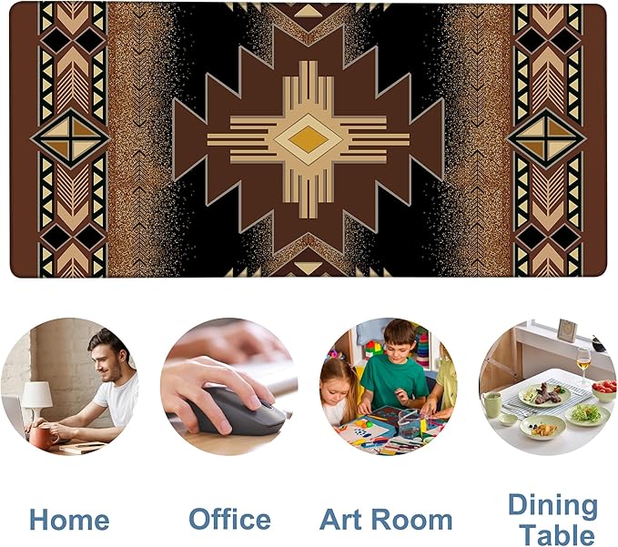 NITAHHHY Large Mouse Pad Aztec Pattern Gaming Desk Pad Computer Keyboard Non-Slip Waterproof Mouse Mat with Rubber Base and Stitched Edges Entertainment Office Writing Desk Mat 35.4 x 15.7 Inches