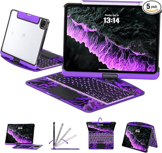 Tiaota Transparent Case with Keyboard for iPad Pro 13 inch (M5/M4, 2025/2024), iPad Pro 13,7-Color Backlit,Magic Wireless Keyboard, 360°Rotating,Multi-Touch trackpad,with Shortcuts,Purple