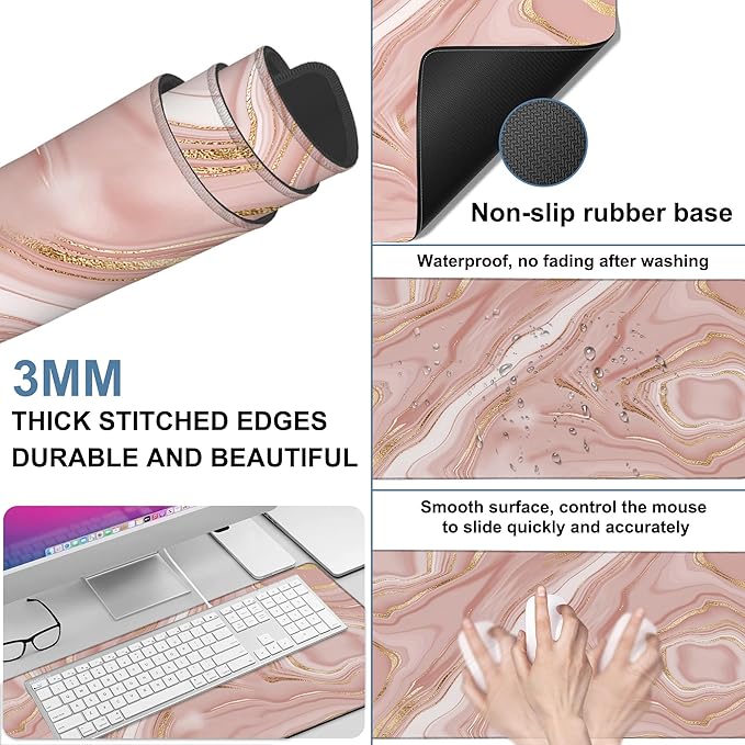 NITAHHHY Liquid Marble Gaming Mouse Pad 3mm Thick Stitched Edge Waterproof Non-Slip Large Computer Keyboard Mouse Mat,Suitable for Office Entertainment Decorative Desk Pad 35.4 x 15.7 Inches