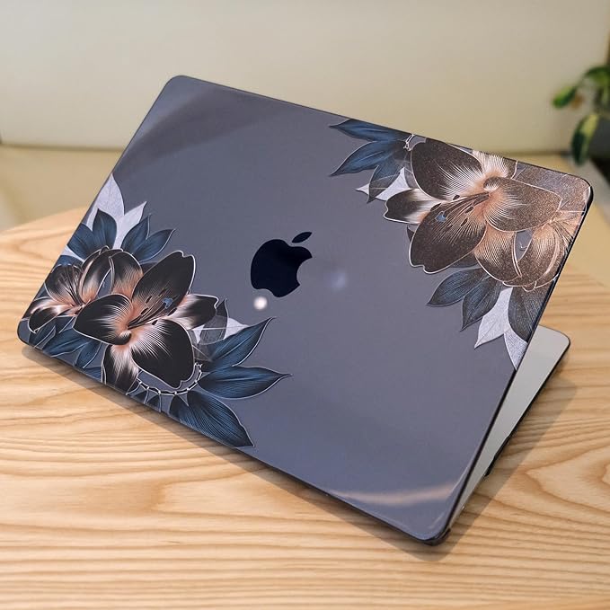MEEgoodo for M5/M4/M3/M2 MacBook Air 15 inch Case 2026 2025 2024 2023, Case Fit Model (A3448/A3241/A3114/A2941) for MacBook Air 15.3 inch, Golden Lilies