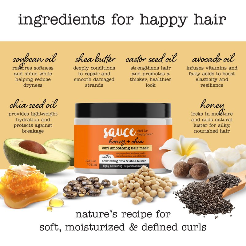 SAUCE Hair Mask, Honey Chia Smoothing Curl Mask (10.5 FL Oz) Frizz Control & Deep Conditioning with Shea Butter, Curly & Coily Hair, No Parabens & Sulfates