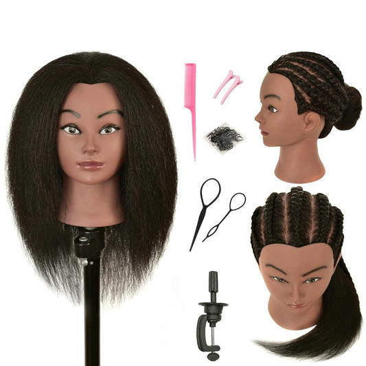 Real Human Hair Mannequin Head - Cosmetology Practice Doll with Stand for Braiding & Styling | 100% Authentic Hair