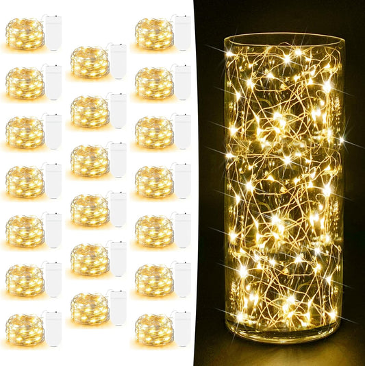 Skiennix 20 Pack Fairy Lights - 7ft Battery Operated LED Twinkle Lights for DIY Crafts & Events | Warm White