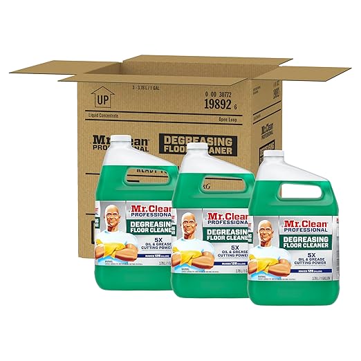 Mr. Clean PRO Degreasing Floor Cleaner, Bulk Liquid Concentrate for Removing Tough Grease and Oil Stains, Commercial Use, 1 gal (Case of 3)