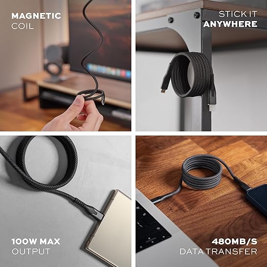 Statik MagStack Pro USB C to USB C Cable, Magnetic Type C Charger Fast Charging Cord, On The Go Magnetic Charging Cable for Car, Compatible with iPhone, iPad & Android, 100W 3FT, 3-Pack