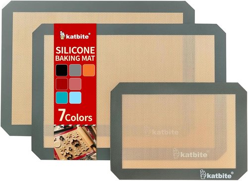 Katbite Silicone Baking Mat Set - Large Nonstick Bakeware Mats for Cookies & Pastry | 3-Piece Set (2 Half Sheets & 1 Quarter)