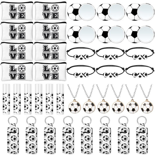 Yeyeplum 72 Pcs Soccer Team Gifts Party Favors Include 12 Makeup Bags 12 Lip Balm 12 Lip Balm Holder 12 Necklace 12 Adjustable Bracelet 12 Mirrors for Soccer Lovers Players Party Supplies