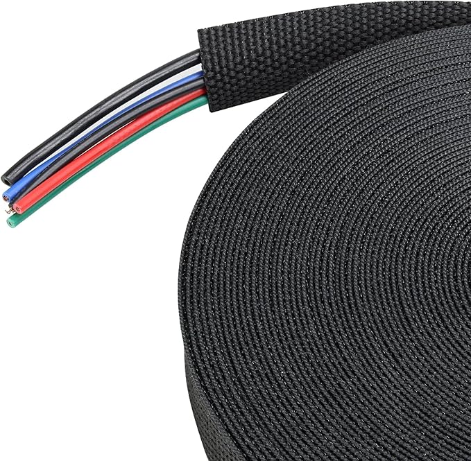 BuyUneed Heat Shrink Wire Loom 2:1 Shrinkable Braided Cable Sleeve 3/8 Inch ID-46ft Abrasion Protection Flexibility Fabric Wiring Harness Cover Sheath