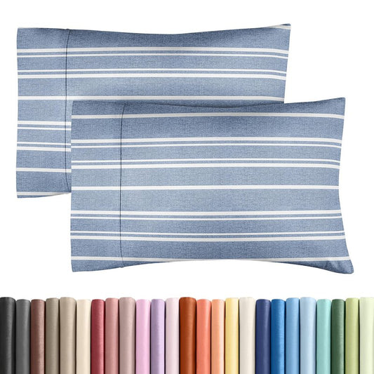 Queen Pillow Cases Set of 2 - Ultra Soft Hotel Quality Pillowcase Covers - Comfy, Cozy & Wrinkle Free - Shrinkage and Fade Resistant - Machine Washable Pillow Protectors - 2 Piece Set - Blue Stripes 3