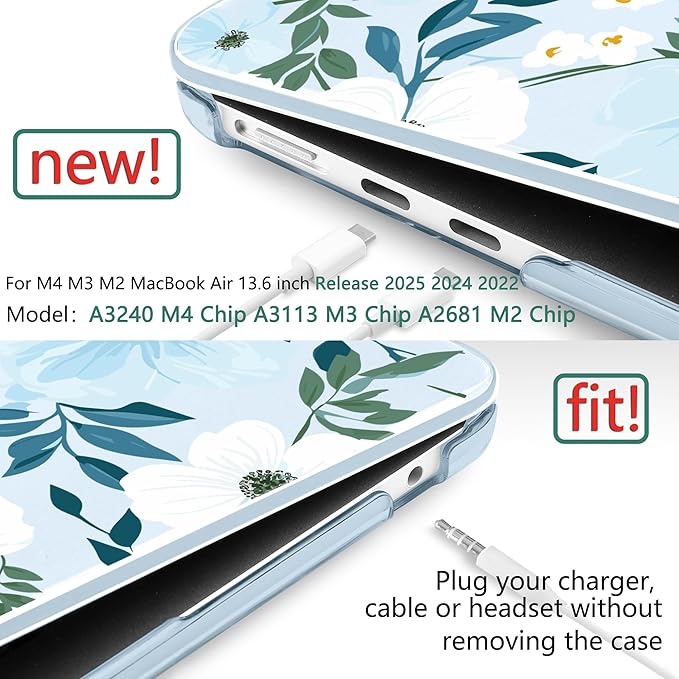 TWOLSKOO Compatible with MacBook Air 13 inch Case M5 2026 M4 2025 M3 M2 2024-2022 A3449 A3240 A3113 A2681, Plastic Hard Shell & Keyboard Cover for MacBook Air 13.6 inch Case, Floral Field Seamles