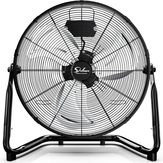 Simple Deluxe Comfort Zone Cradle Floor Fan, 12 Inch 3-Speed High Velocity, 230 Degree Adjustable Tilt, All-Metal, Carry Handle, Rubber Feet,Ideal for Home, Bedroom & Office, Black