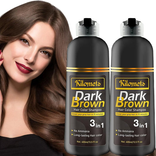 Dark Brown Hair Dye Shampoo - Ammonia-Free Formula for 100% Grey Coverage | 400ml Pack of 2