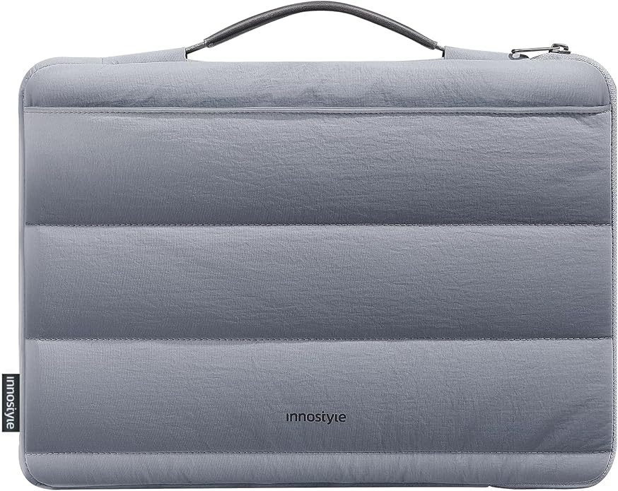 Grey Puffy Laptop Sleeve 14-Inch Fluffy Protective Sleeve for MacBook Pro/Air 14, Dell XPS, HP, for Travel & College