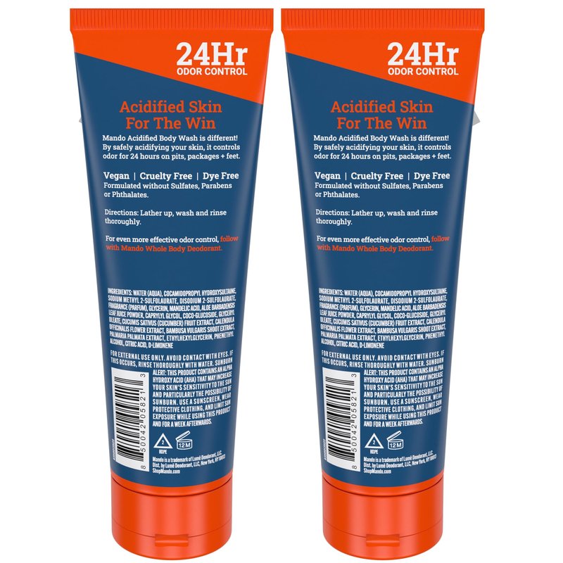 Mando Odor Shield Body Wash - 24 Hour Control - Removes Odor Better than Soap - SLS Free, Paraben Free, Skin Safe - 8.5 Ounce (Pack of 2) (Pro Sport)
