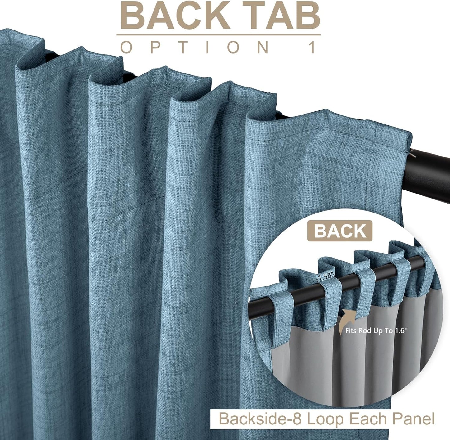 Skiennix 100% Blackout Linen Curtains - Thermal Insulated Drapes, 50" W x 84" L, Stone Blue | 2 Panels Set