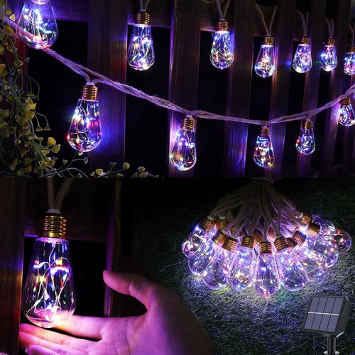 **Skiennix Solar Outdoor String Lights - 20Ft Vintage Rope Hemp Design | Waterproof Multicolor with 8 Modes & 16 Shatterproof Bulbs**