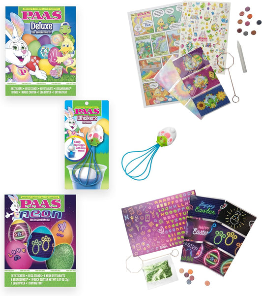 PAAS Easter Egg Decorating Bundle - Deluxe & Neon Kits with Food Safe Dye | 3 Piece Set for Family Fun