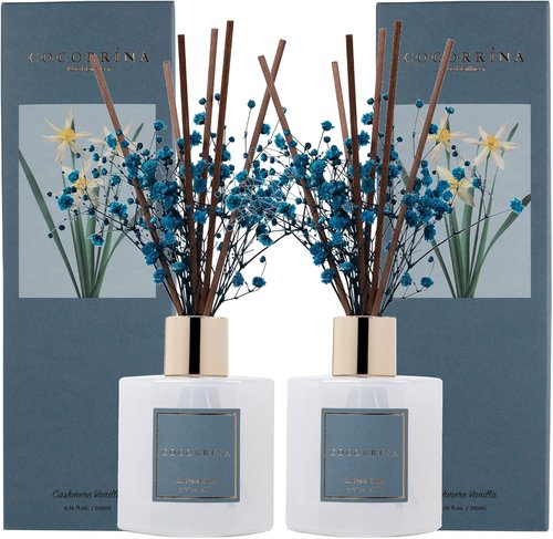 Cocorrína Premium Reed Diffuser Set - Cashmere Vanilla Scent with Preserved Baby's Breath | 2 Packs, 6.7oz