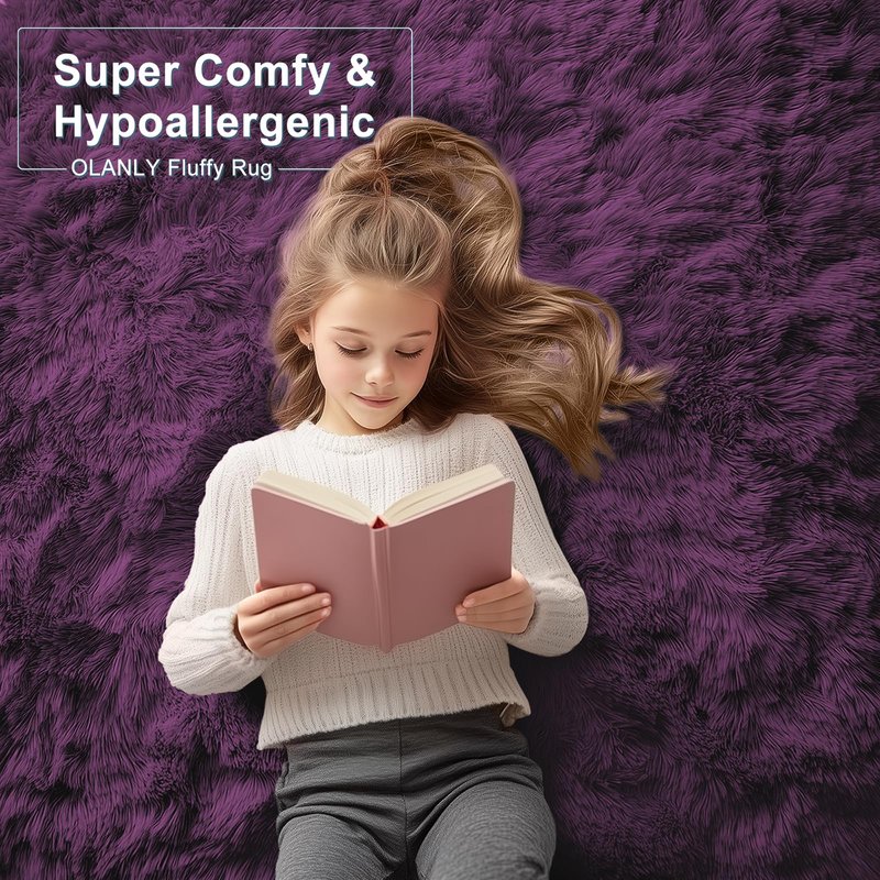 OLANLY 6x9 Machine Washable Large Area Rugs for Living Room, Bedroom, Soft Fluffy Shaggy Bedside Rug, Indoor Floor Carpet for Kids Girls and Boys, Dorms, Nursery, Home Decor Aesthetic, Dark Purple