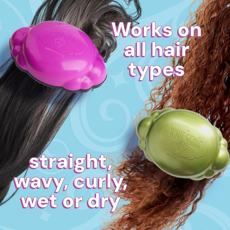 Knot Genie Detangling Hair Brush for Kids (Petal Pink) | Original Full Size | Perfect for Curly Hair, Gently Separate Tangles, Leaves Hair Smooth & Shiny | The Pain Free Knot Detangler