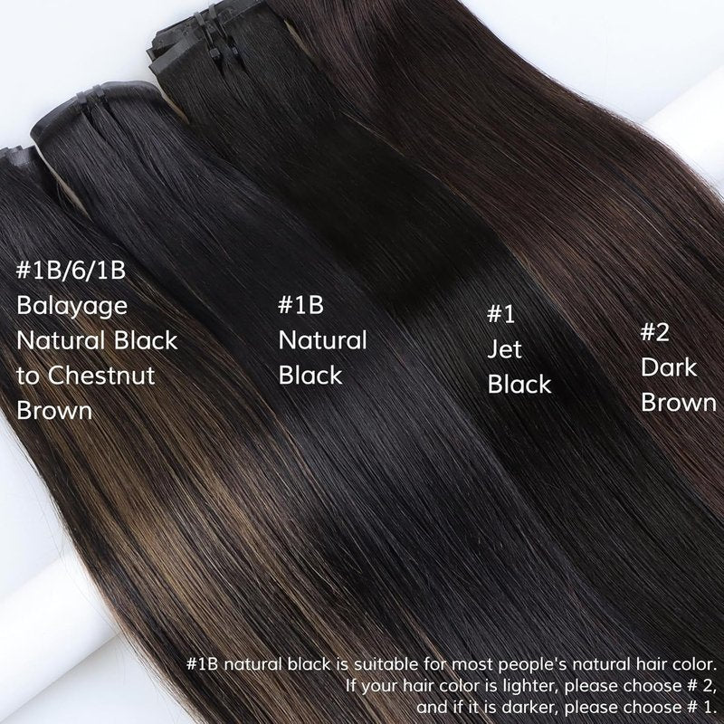 Seamless Clip-In Hair Extensions - Jet Black Real Remy Human Hair | Thick & Soft 12 Inch PU Weft for Black Women