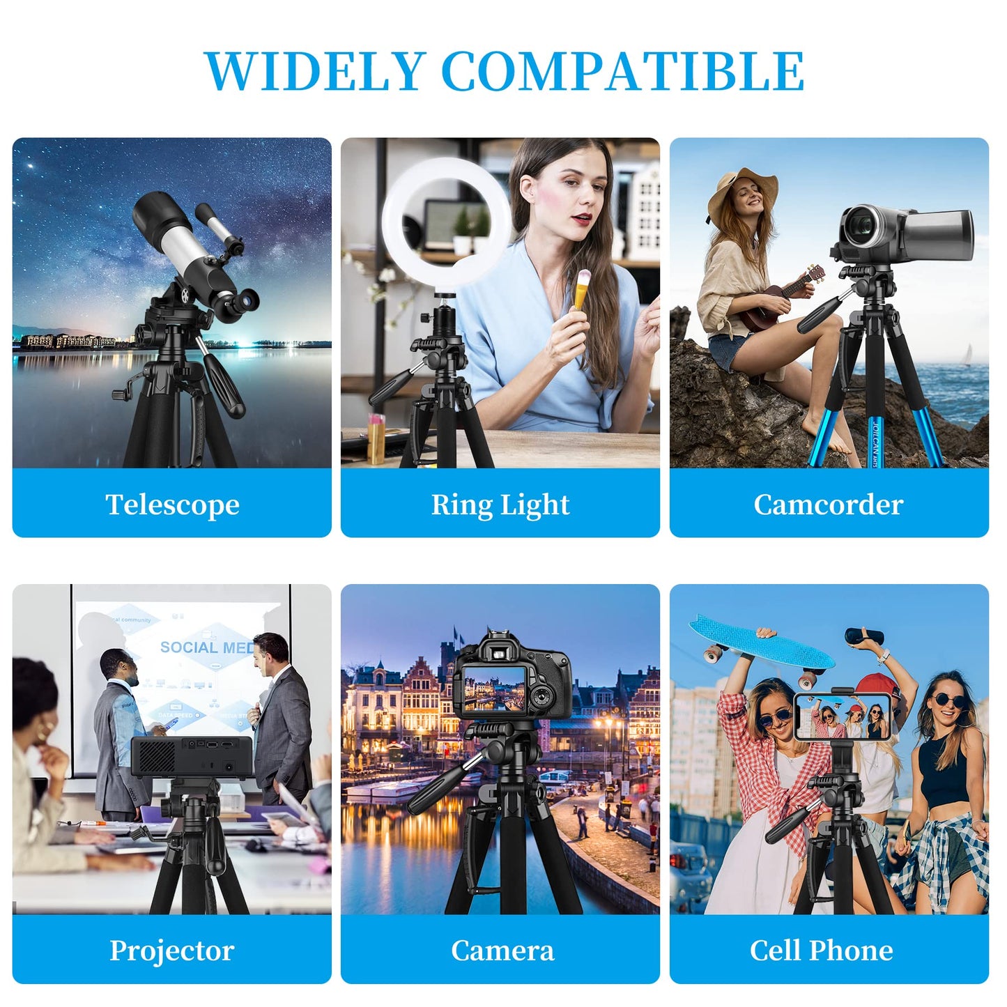 JOILCAN Tripod Camera Tripods, 74" Tripod for Camera Cell Phone Video Recording, Heavy Duty Tall Camera Tripod Stand, Professional Travel DSLR Tripods Compatible with Canon iPhone, Max Load 15 LB