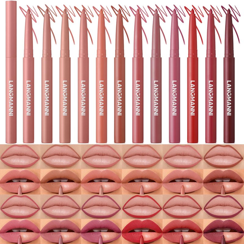 LANGMANNI 12 Colors Sculpting Matte Velvet Lip Liner Set,Smooth Creamy Texture,Waterproof And High Pigmented For Women Daily Application Lip Makeup