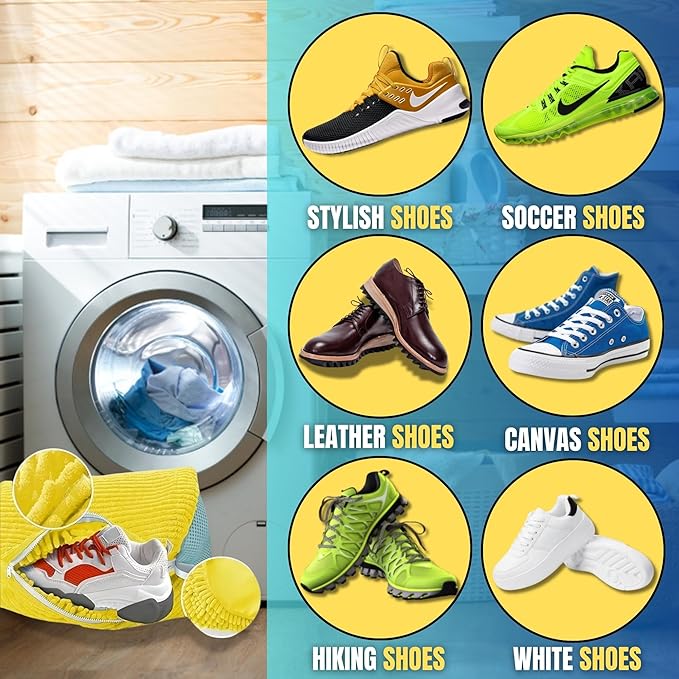 XXL Shoe Bag for Washing Machine - 2PCS Reusable shoe laundry bag for washer and dryer, 360Â° Premium Protective Shoe Washing Machine Bag for Sneakers, Slippers, Gym & All Type of Shoes (YELLOW)