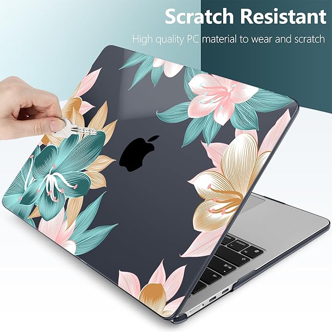 TWOLSKOO for M2 MacBook Air 13.6 Inch Case 2022 A2681 with Touch ID, Plastic Hard Shell Cover Screen Protector & Keyboard Trackpad Film 13 2022, Clivia Flowers (A2681 M2)