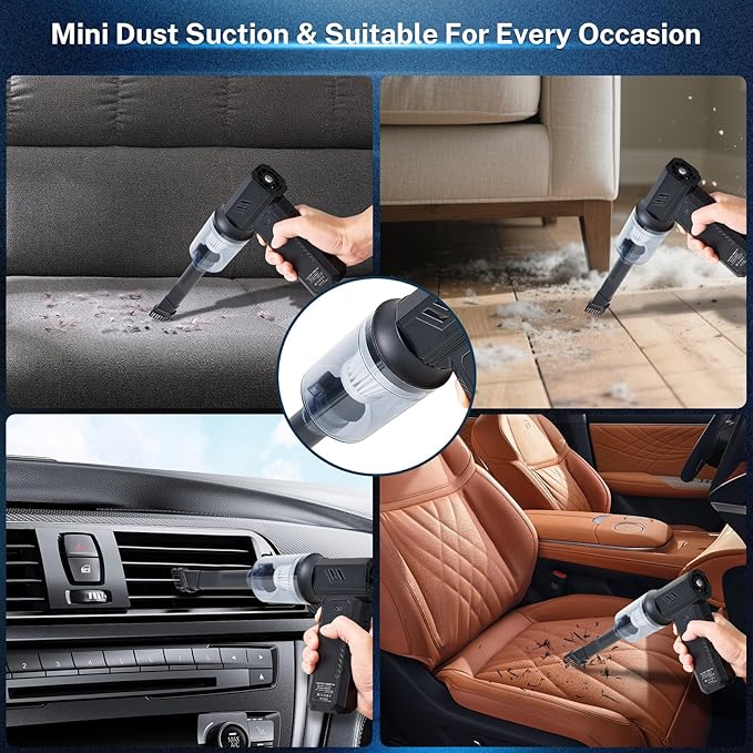Pasoun 2-in-1 Electric Compressed Air Duster & Car Vacuum Cleaner - 130000RPM High Power Air Blower with LED Light 100-Gear Rechargeable Strong Keyboard Cleaner for PC, Laptop, Home, Car - Black