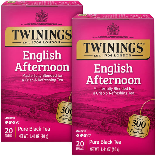 Twinings English Afternoon Tea - Refreshing Caffeinated Black Tea Bags | 2-Pack, 20 Count Each