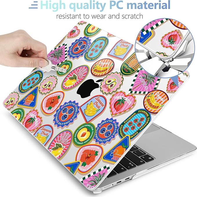 MEEgoodo Case for M5/M4/M3/M2 MacBook Air 13 inch 2026 2025 2024 2022, Fit Model A3449/A3240/A3113/A2681, Case Compatible with MacBook Air 13.6-inch, Fruit & Sticker