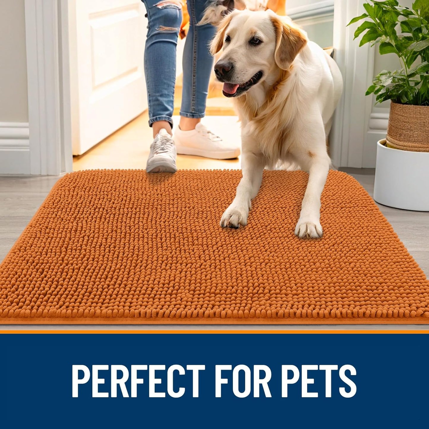 OLANLY Dog Door Mat - Absorbent Non-Slip Chenille Mat for Muddy Paws | 24x16, Quick Dry, Indoor Carpet in Clay
