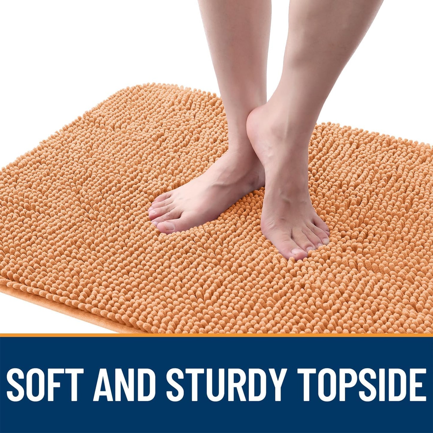 OLANLY Dog Door Mat - Absorbent Non-Slip Washable Doormat for Muddy Paws | 35x24 Inches, Quick Dry Chenille, Orange