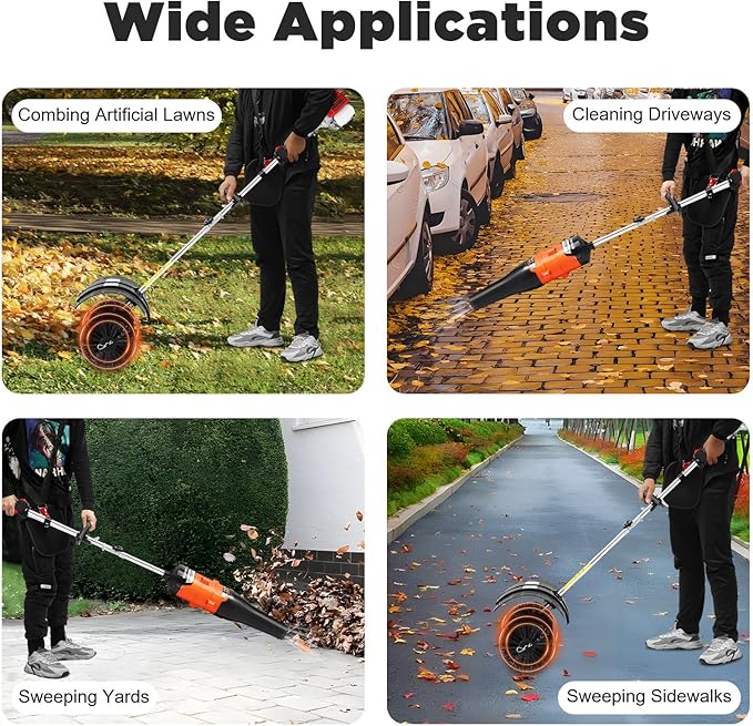 Sweeper Broom Gas Powered, 52CC 2.3HP 2-Stroke Handheld Sweeping Broom with Blower, Snow Driveway Turf Lawn Outdoor Artificial Brush Lawn Sweeper Cleaner Tool